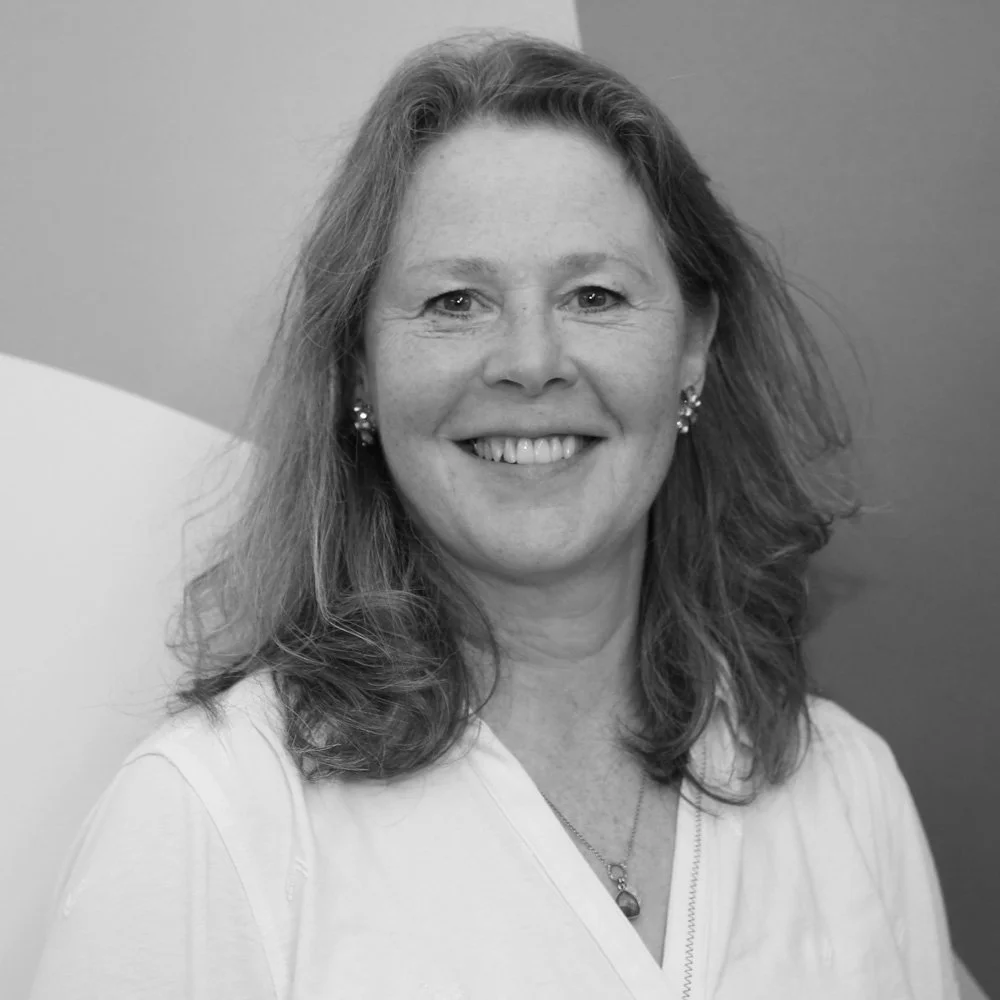 a black and white photo of Phyllida Hancock, Programme Director at OMA