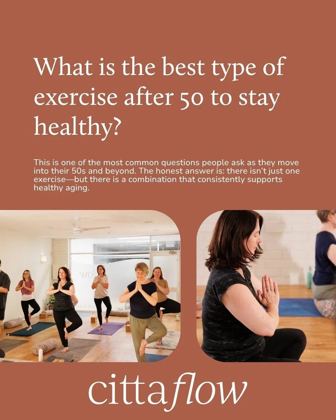 Research shows the most effective approach includes:

Strength training for muscle and bone health
Balance work to reduce falls risk
Mobility training for joint health
Gentle cardiovascular movement for heart health
Nervous system regulation for stre