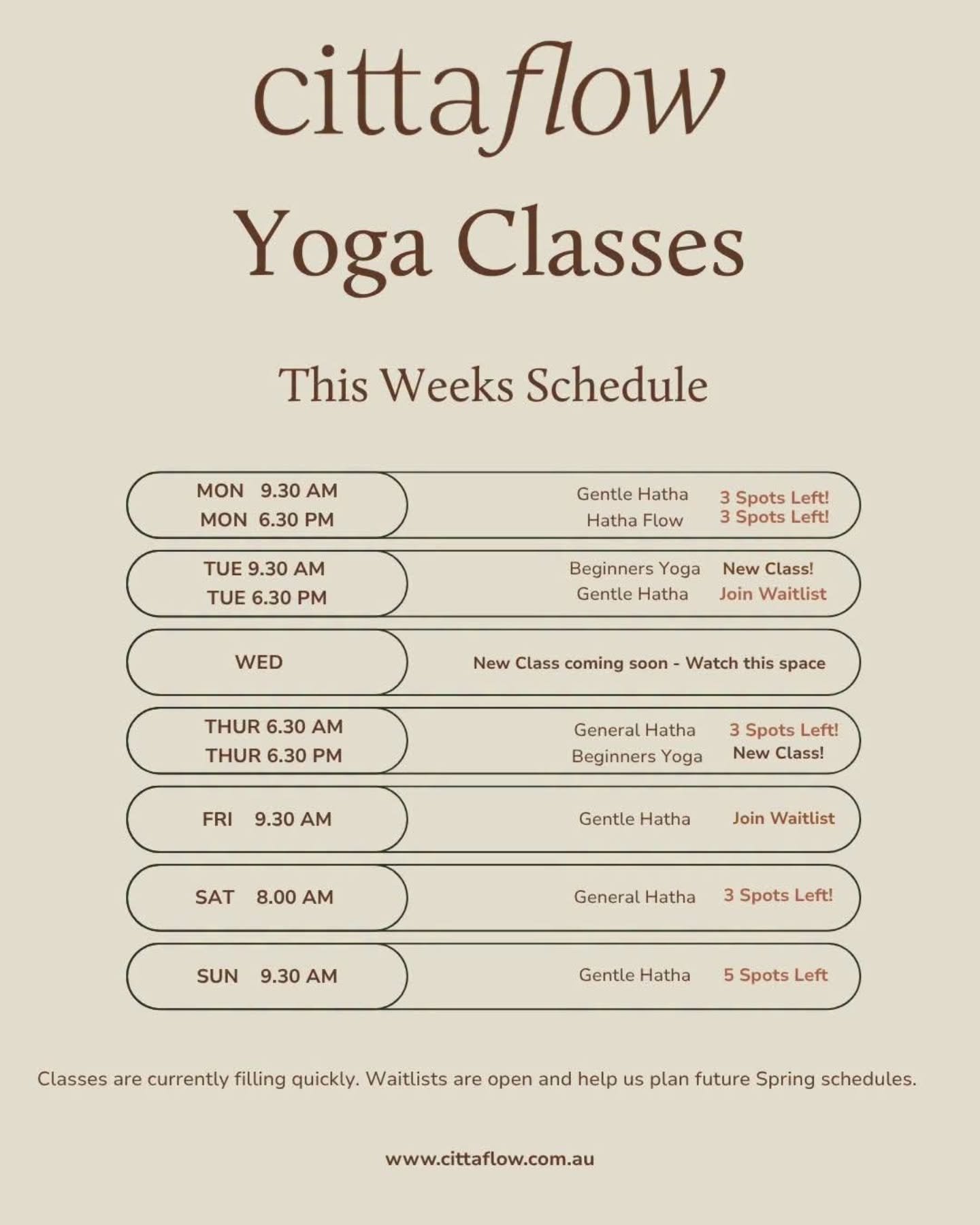 This Week&rsquo;s Yoga Schedule 🌿

New Classes - Start Yoga with Confidence &ndash; suitable for beginners, or anyone new to the studio. All are welcome 🙏 

95% of our current students are beginners or returning after time away from yoga. 

Every c