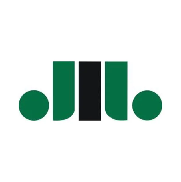 Stylized logo with green dots and green and black vertical shapes