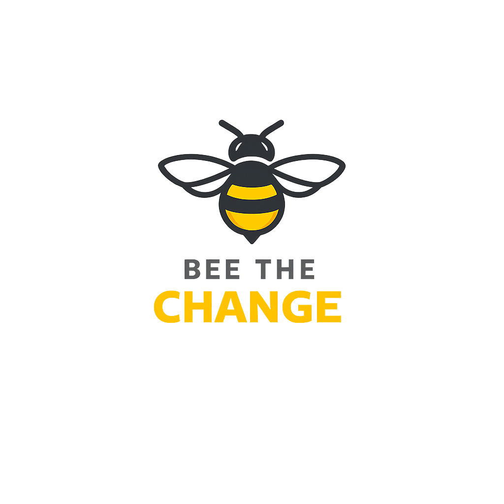 Logo met een bij en de tekst 'BEET THE' en een gele balk eronder.
