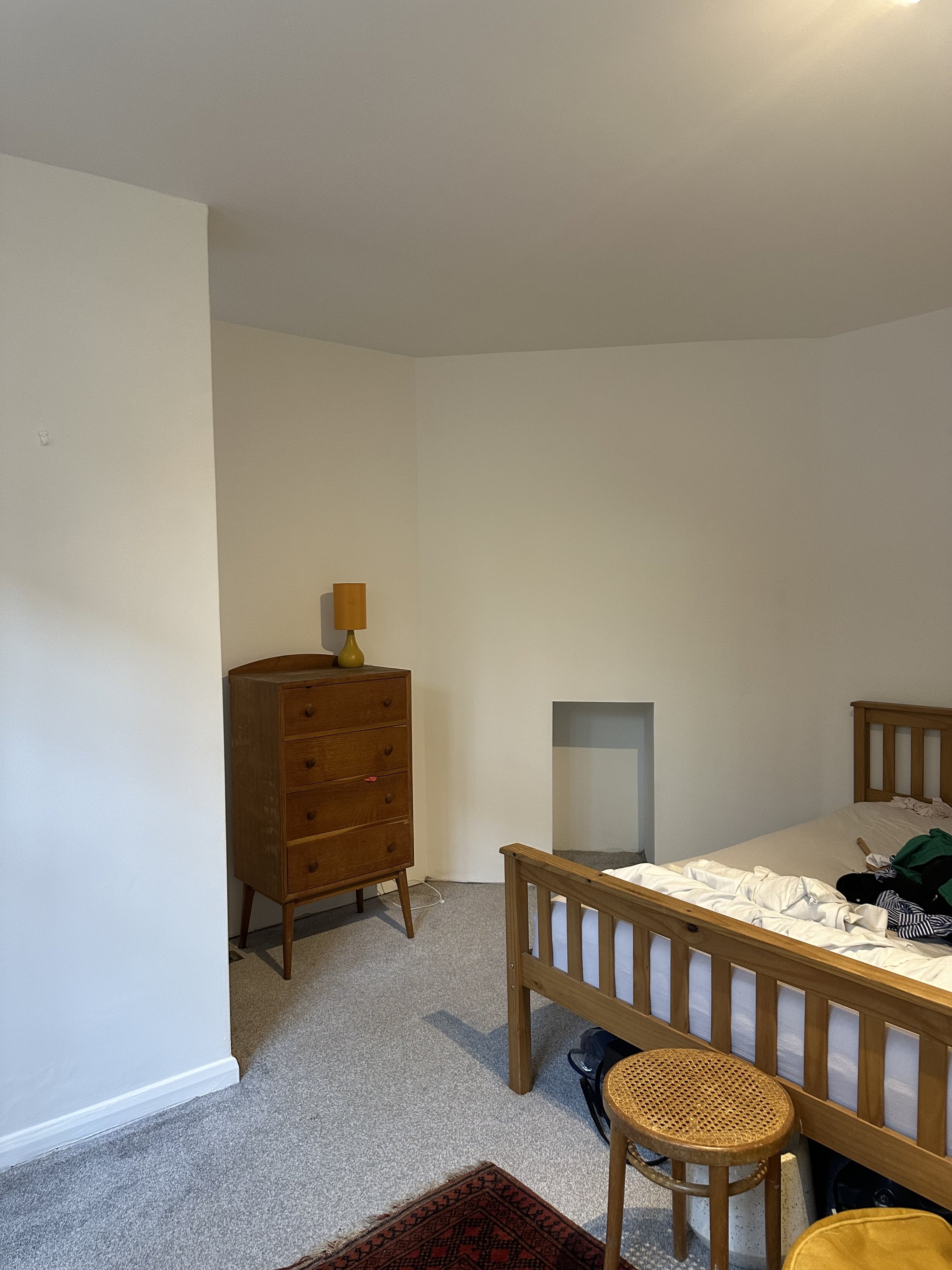 A rental property had new plastering on 2 failing walls, and the whole room was painted in Johnstone's CovaPlus Vinyl for the walls and ceiling, and the woodwork excluding the windows were painted in Johnstones AquaGuard Satin. 