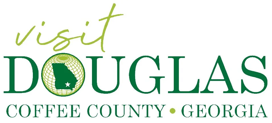 Visit Douglas Coffee County Georgia logo with green and gold text and a globe featuring the outline of Georgia.