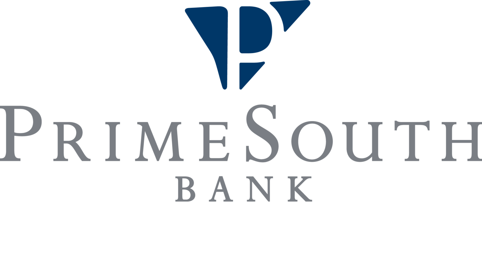 PrimeSouth Bank logo with a navy blue abstract shield above the text in gray.