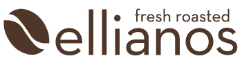 Logo of Elliamos with a coffee bean icon and the text 'fresh roasted'.