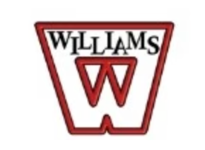 Williams logo featuring a red 'W' inside a shield-shaped outline with the word 'WILLIAMS' above it.