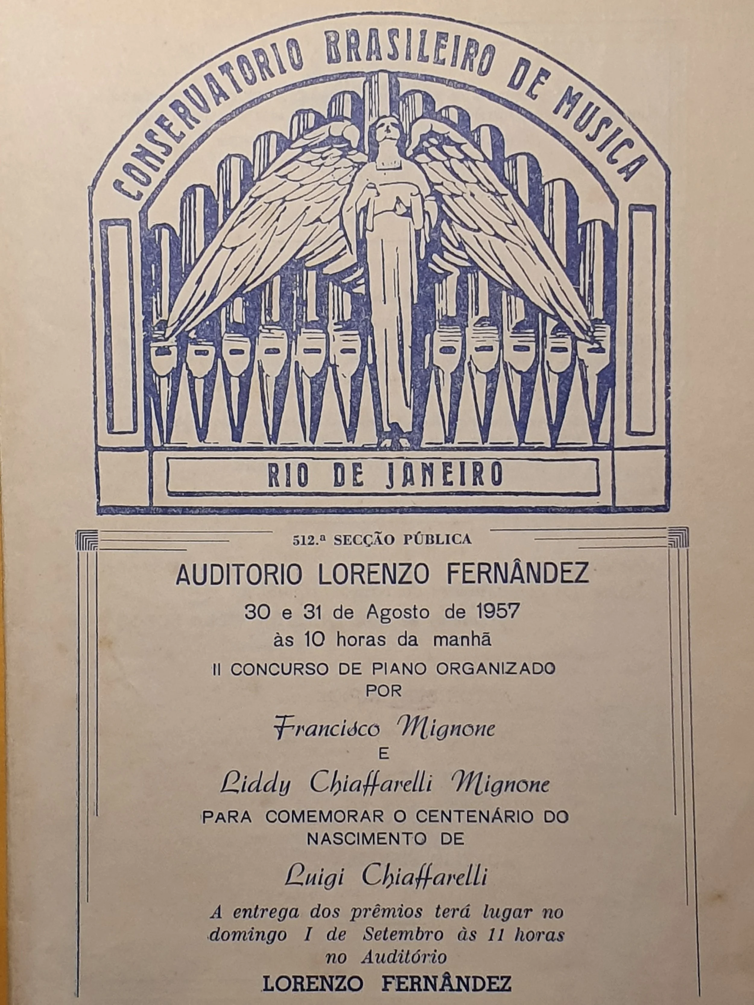 Concurso de piano organizado por Liddy e Mignone para comemorar o centenário do nascimento de Luigi Chiaffarelli (agosto 1957)