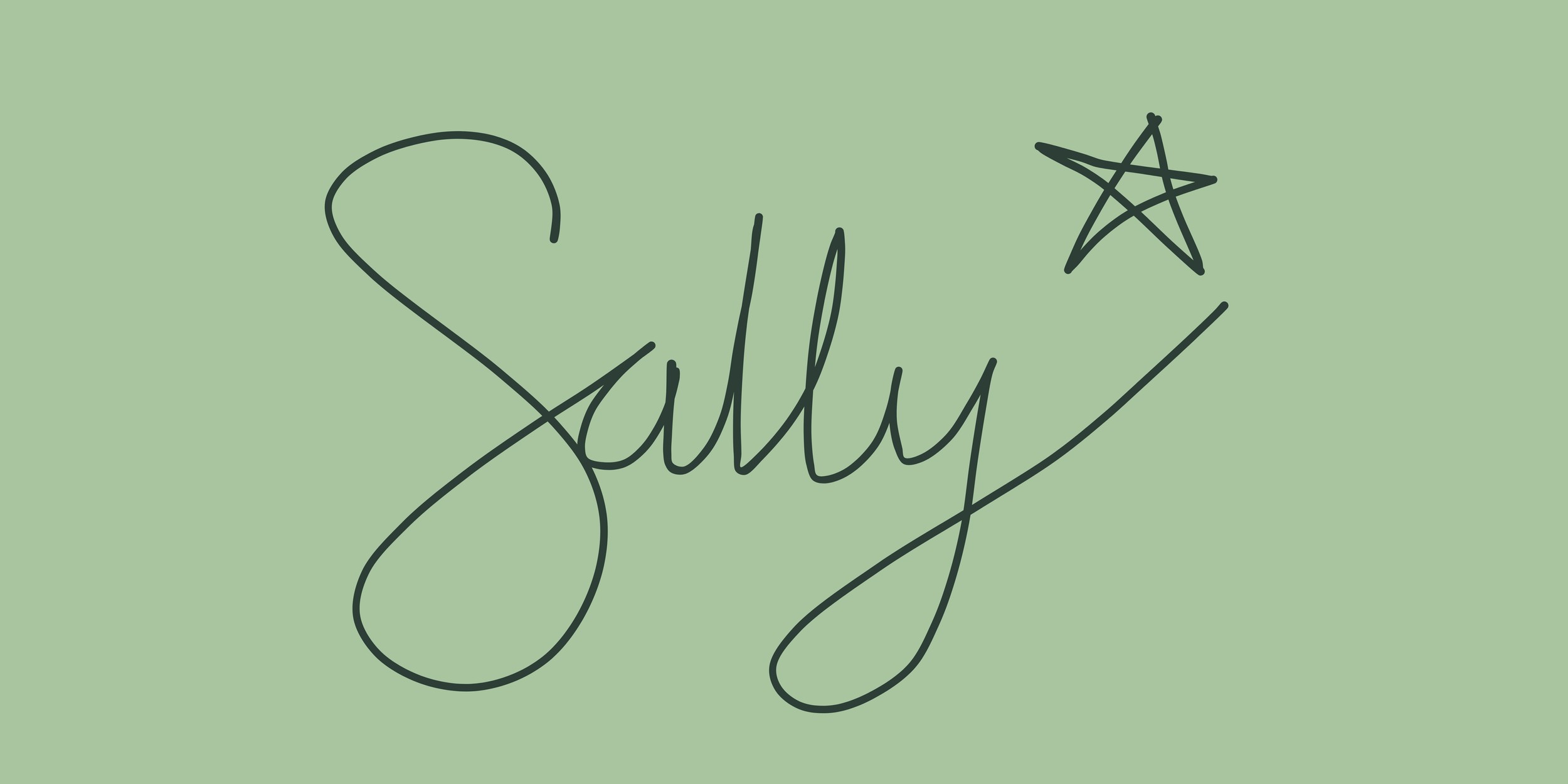 The word "Sally" written in black cursive on a light green background, with a small star illustration to the upper right of the word.