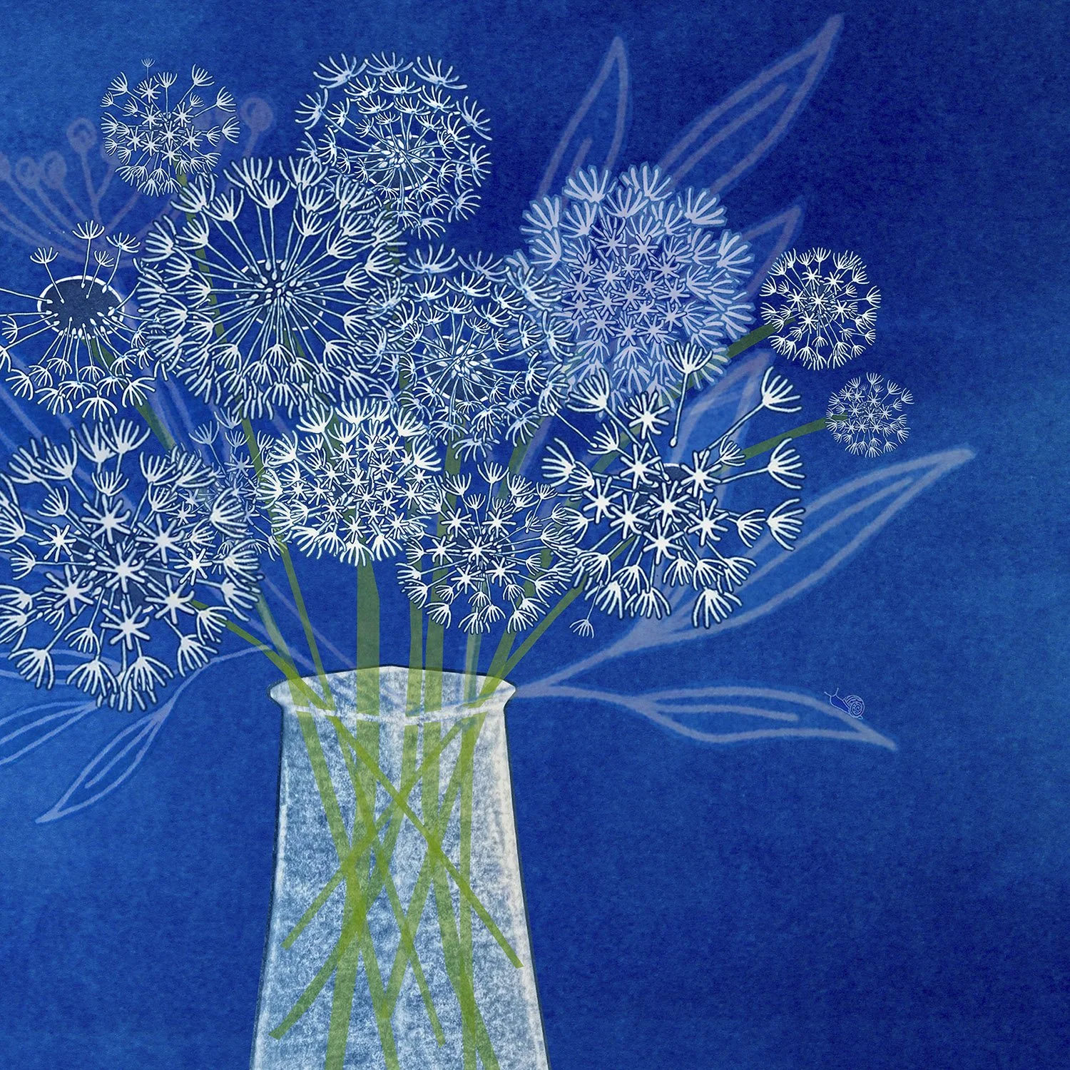 Blue Leaves & Powder Puffs