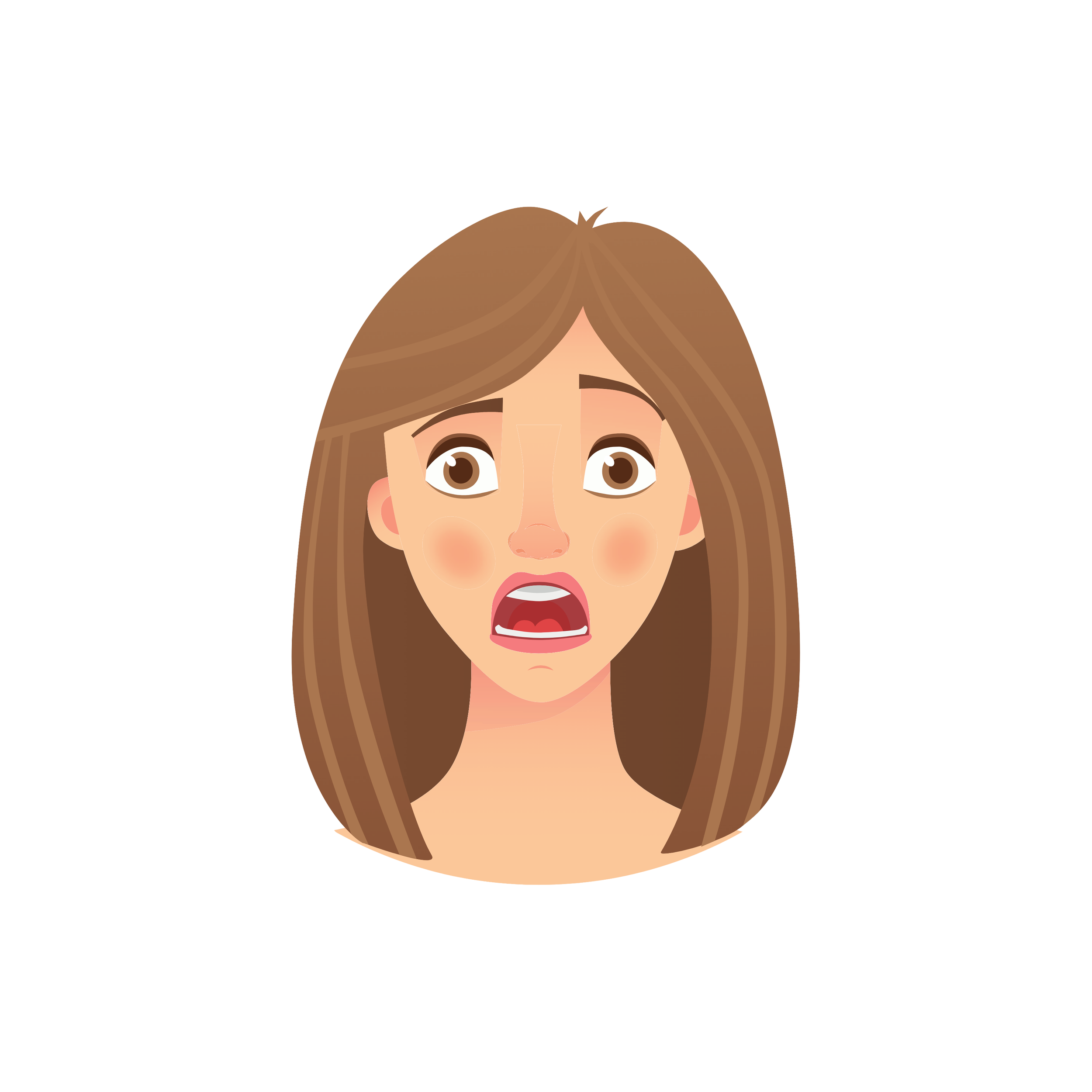 Illustration of a woman with brown hair showing a surprised or shocked expression with wide eyes and open mouth.