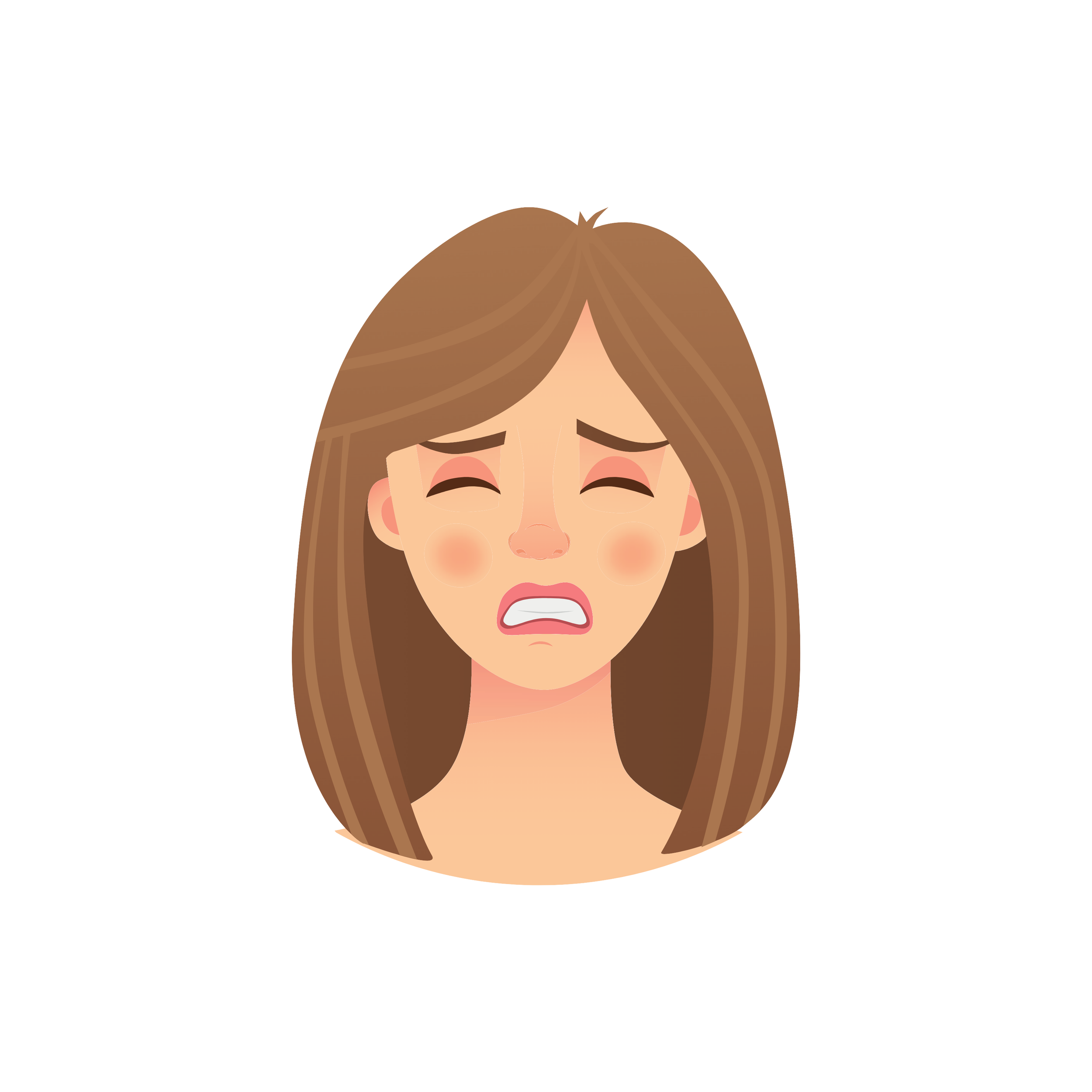 Emoji of a girl with brown hair showing a distressed facial expression.
