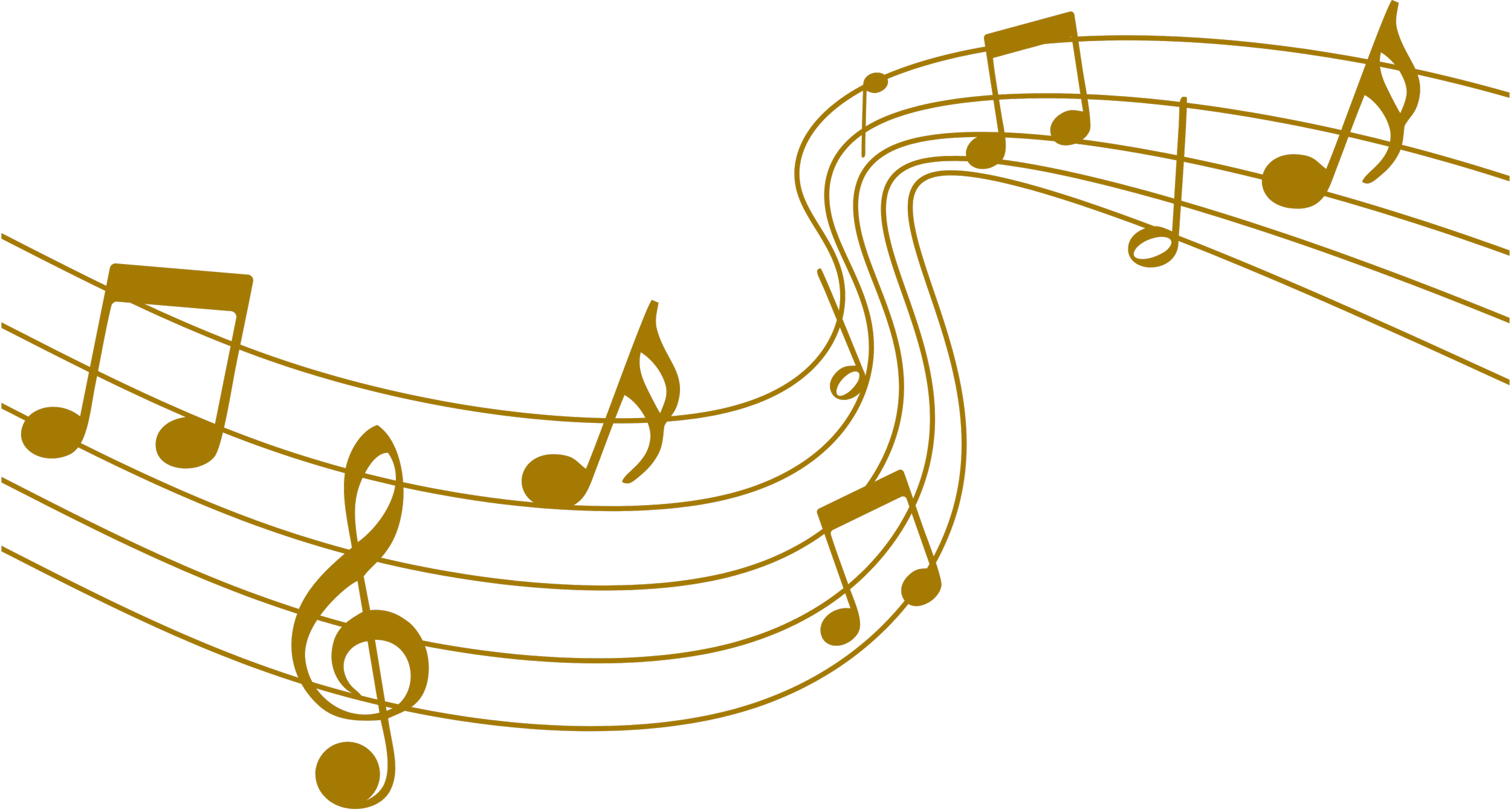 Gullfargede musikknoter uten bakgrunn.