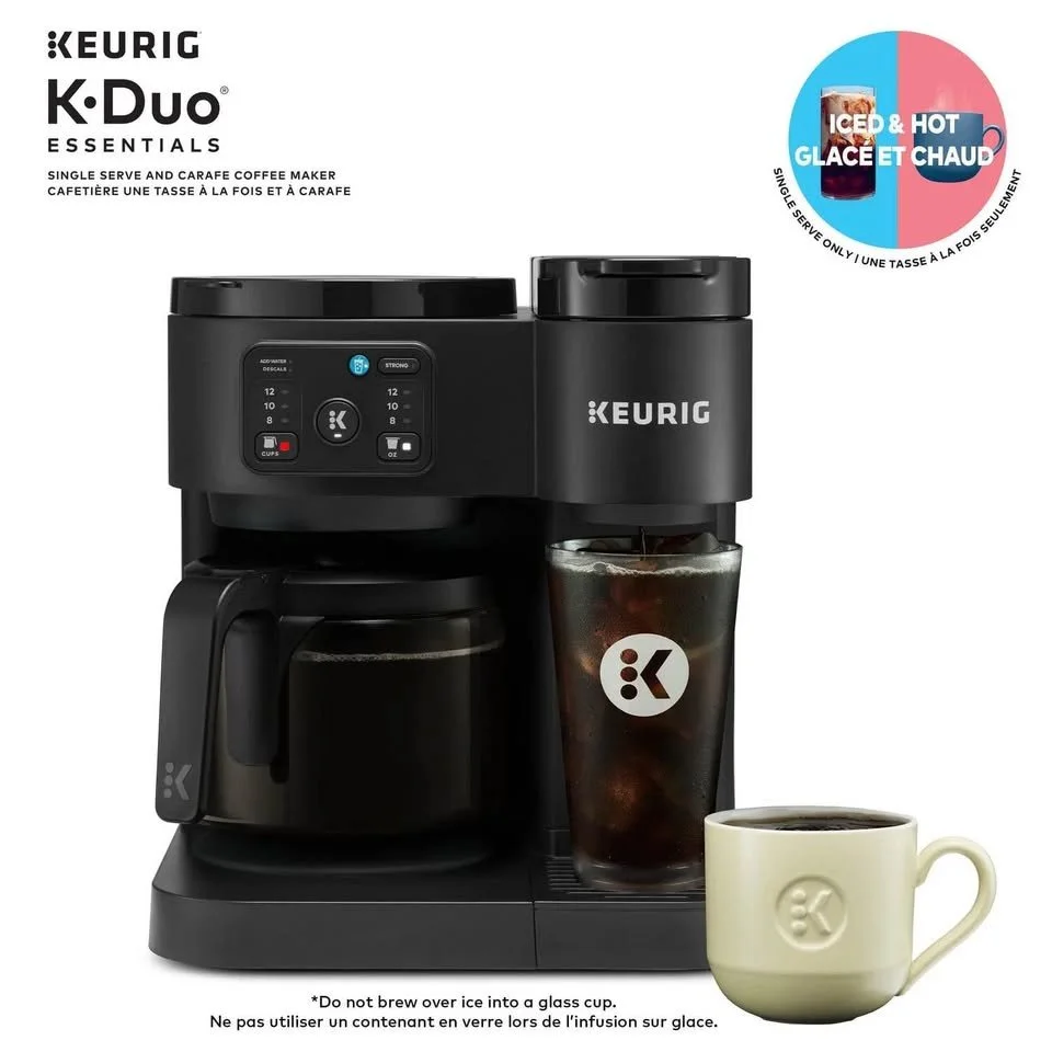 Brew your coffee your way! The Keurig K-Duo Essentials Gen 2 lets you make single-serve cups or a full carafe, using K-Cup pods or ground coffee — perfect for any coffee lover.