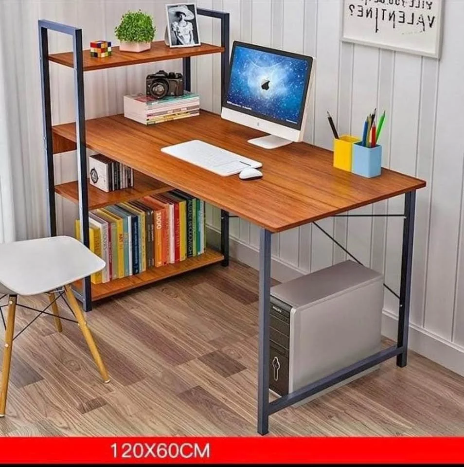 Modern Office Desk with Storage Shelves