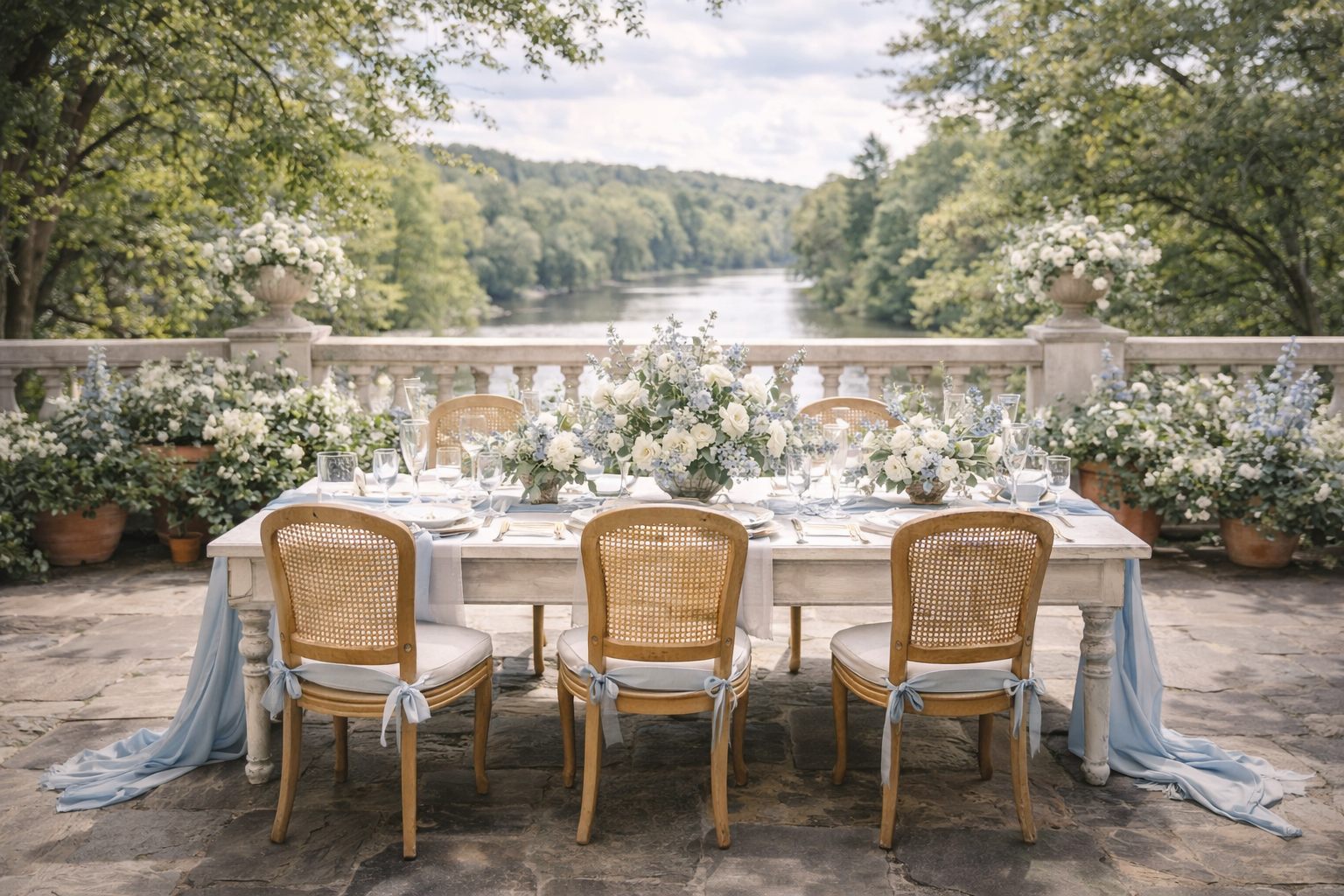Tablescape in front of river