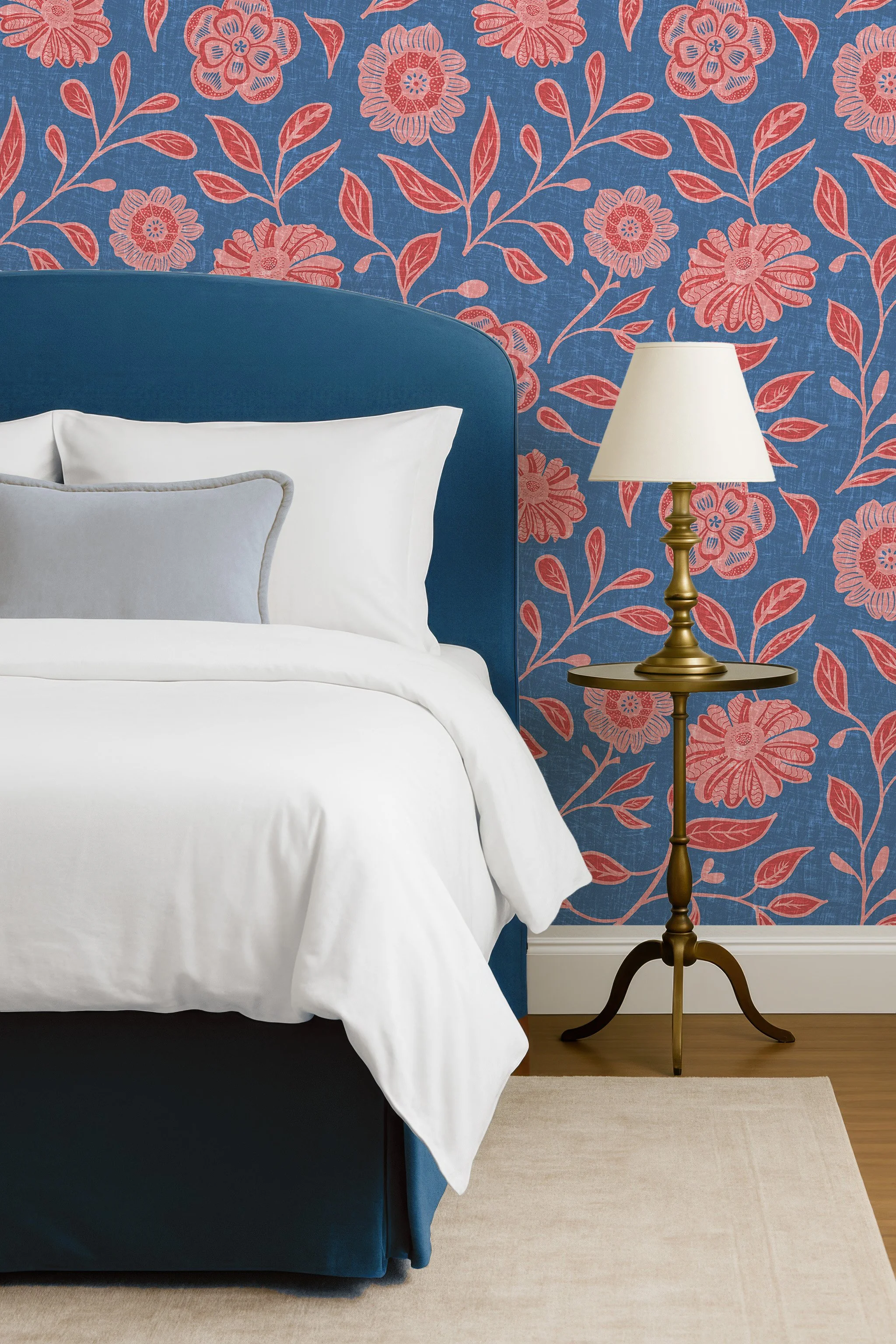 A charming folk-inspired floral pattern. The hand-drawn details and subtle linen-like texture give this design a warm, artisanal feel reminiscent of Scandinavian and cottagecore aesthetics. Perfect for statement walls, cozy interiors or nursery space