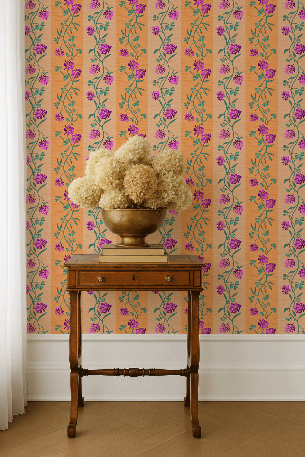 The pattern feels airy and rhythmic, with a gentle folk-art influence and a modern, graphic sensibility—perfect for statement fabrics and wallpapers that feel cheerful yet refined. Versatile for interiors, apparel, and home décor.