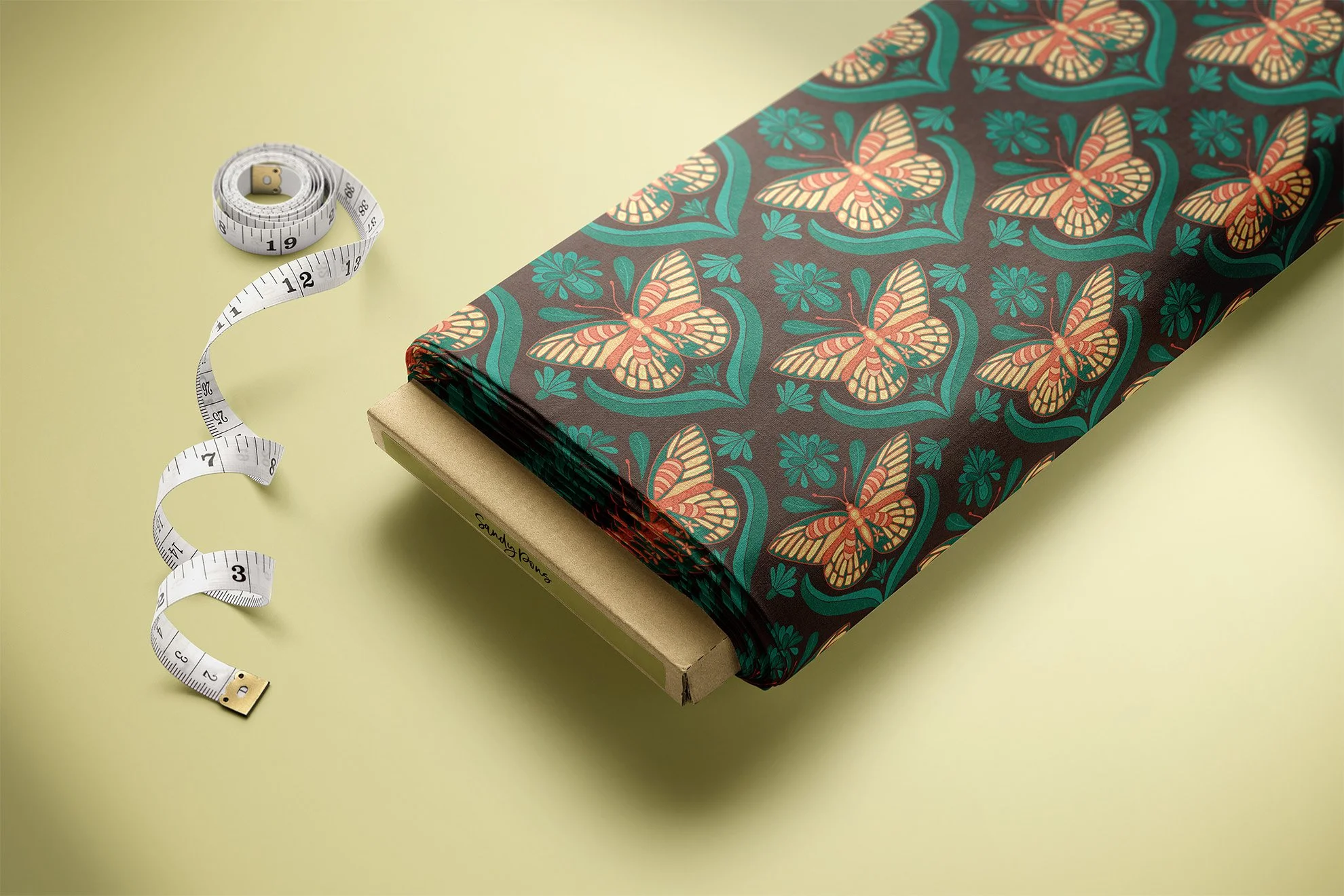 Hand drawn stylized folk butterfly motif. The warm color palette of orange, teal and cocoa adds a dramatic vintage cottagecore feel. Well suited for fabric, wallpaper and home decor.