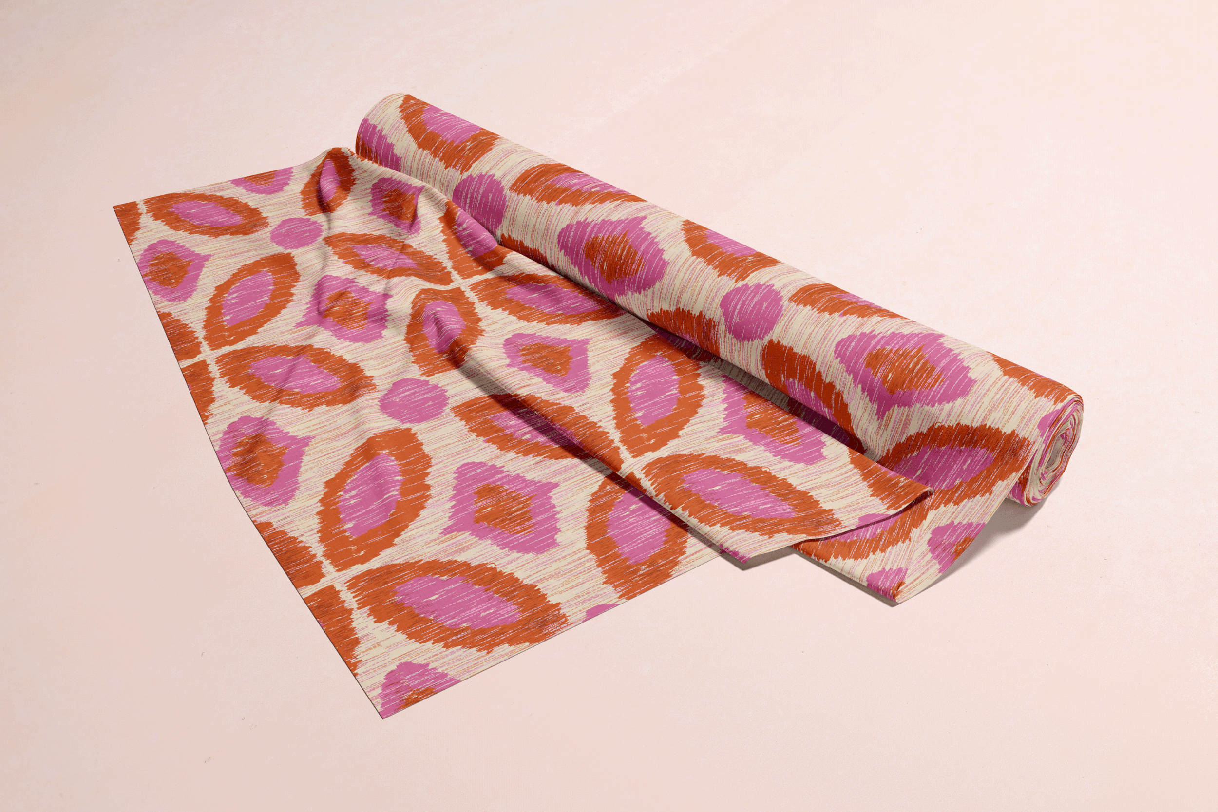 This design blends bohemian warmth with mid-century modern energy, making it perfect for statement wallpaper, upholstery, curtains, and standout apparel. Ideal for eclectic interiors, maximalist spaces, and colorful retro-inspired decor.