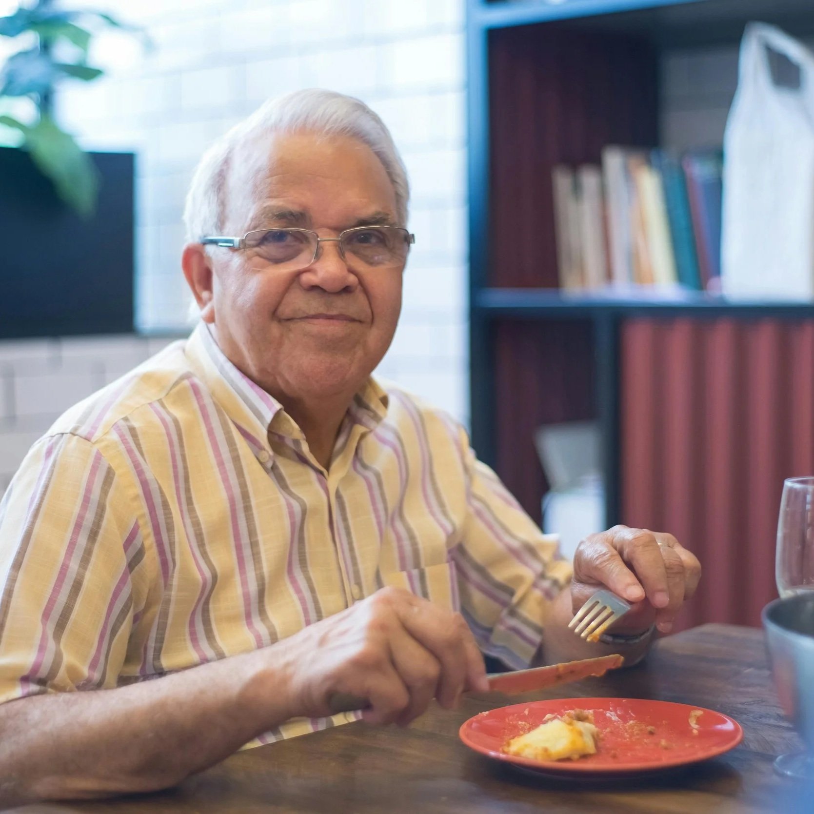 A man eating a home-cooked meal