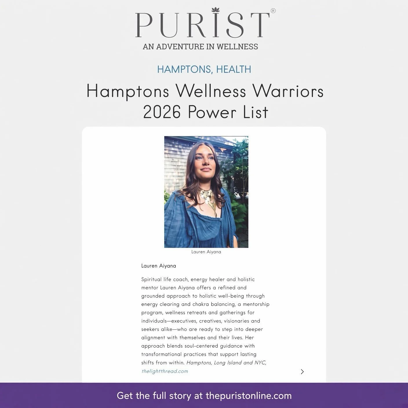 I am so incredibly thankful for the very heartfelt support from @cristinacuomo and @thepurist magazine. From the moment I met her she has shown herself to truly be an advocate for wellness, spiritual development, women&rsquo;s empowerment, and making