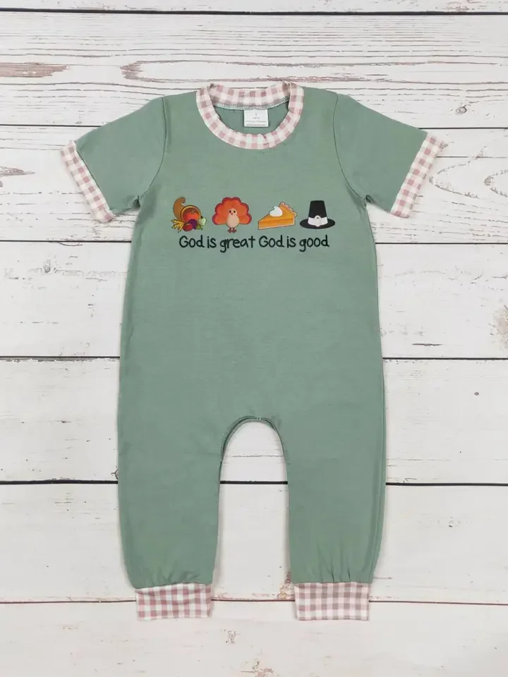 Baby Boy Turkey Printed Thanksgiving Romper