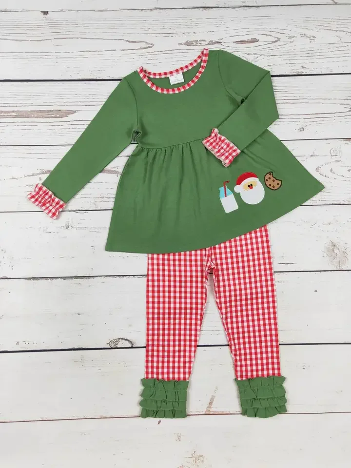 Green Girls Santa's Milk & Cookie Appliqué Set