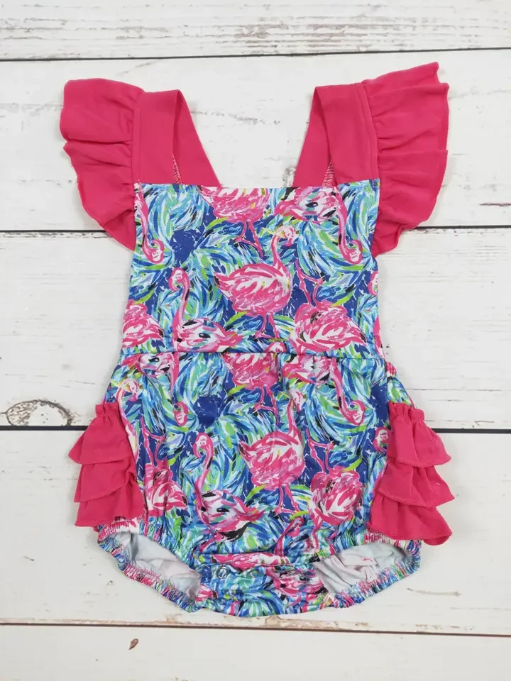Baby Girls Flamingo Printed Ruffle Bubbles