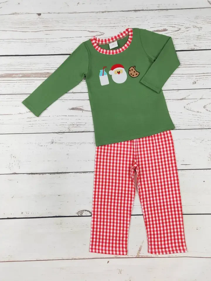Green Boys Santa's Milk & Cookie Appliqué Set