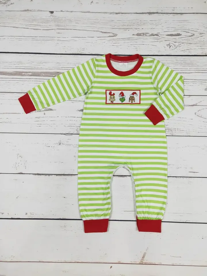 Stripe Character Appliqué Christmas Baby Romper