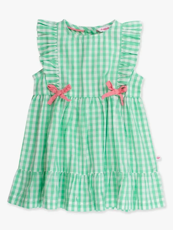 Girls Classic Spring Green Gingham Pinafore Bow Dress