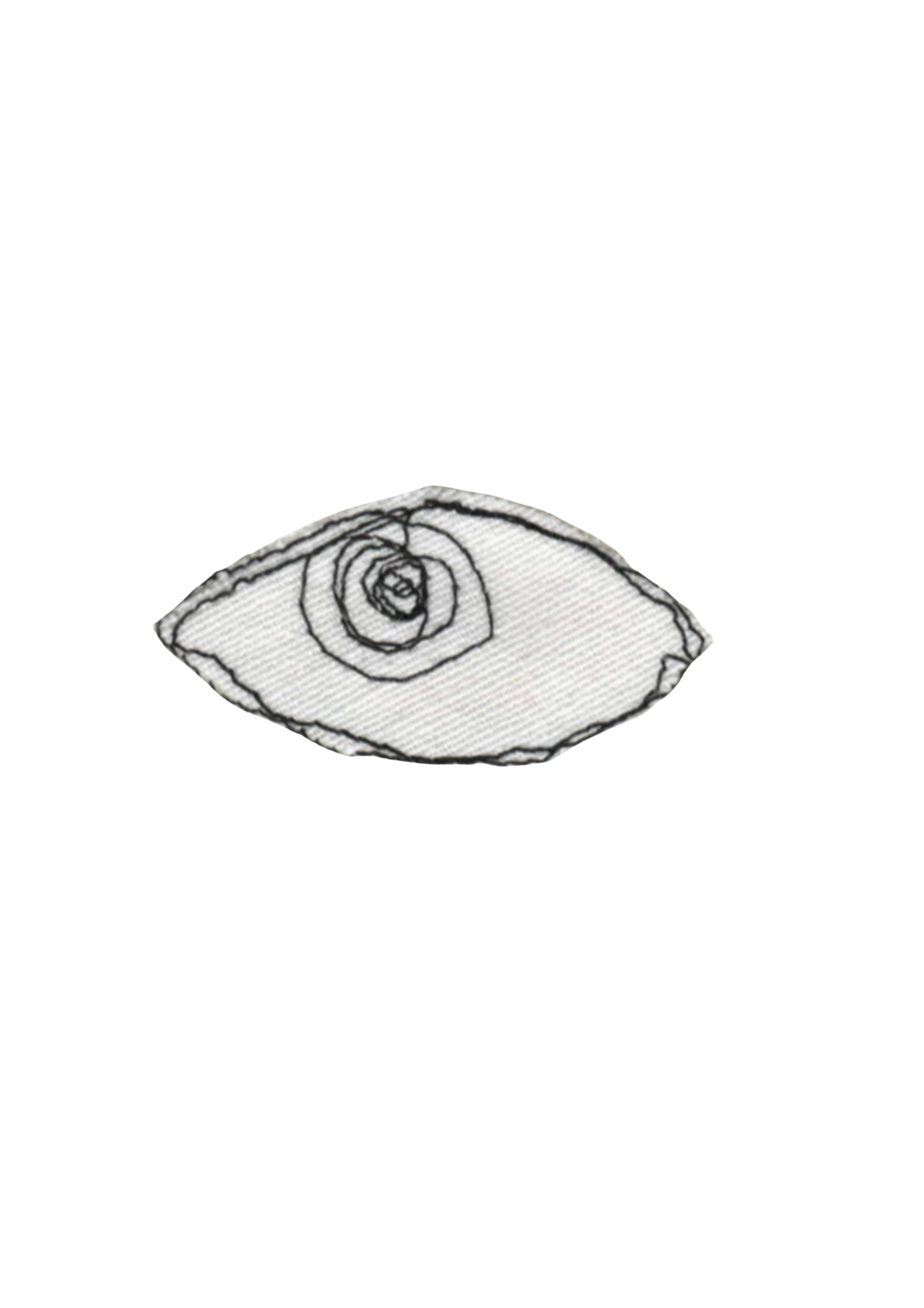 A digitally illustrated eye with a spiral in the center, black outlines, and shaded details on a digital background.