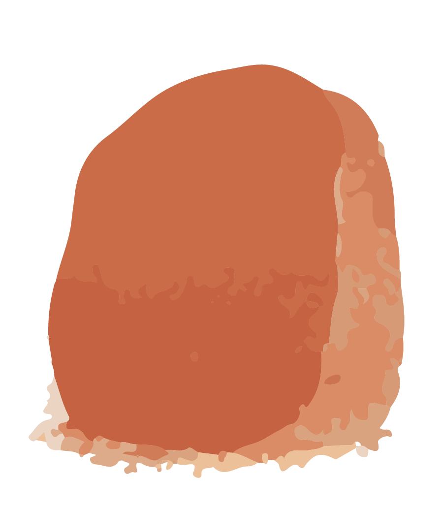Digital illustration of clay with a round shape, soft texture, and a slightly uneven surface.