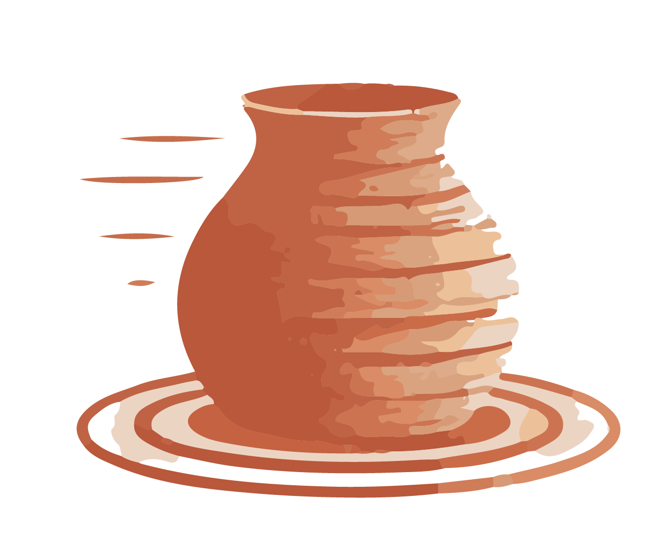 Illustration of ceramic pot on a potters wheel, spinning.