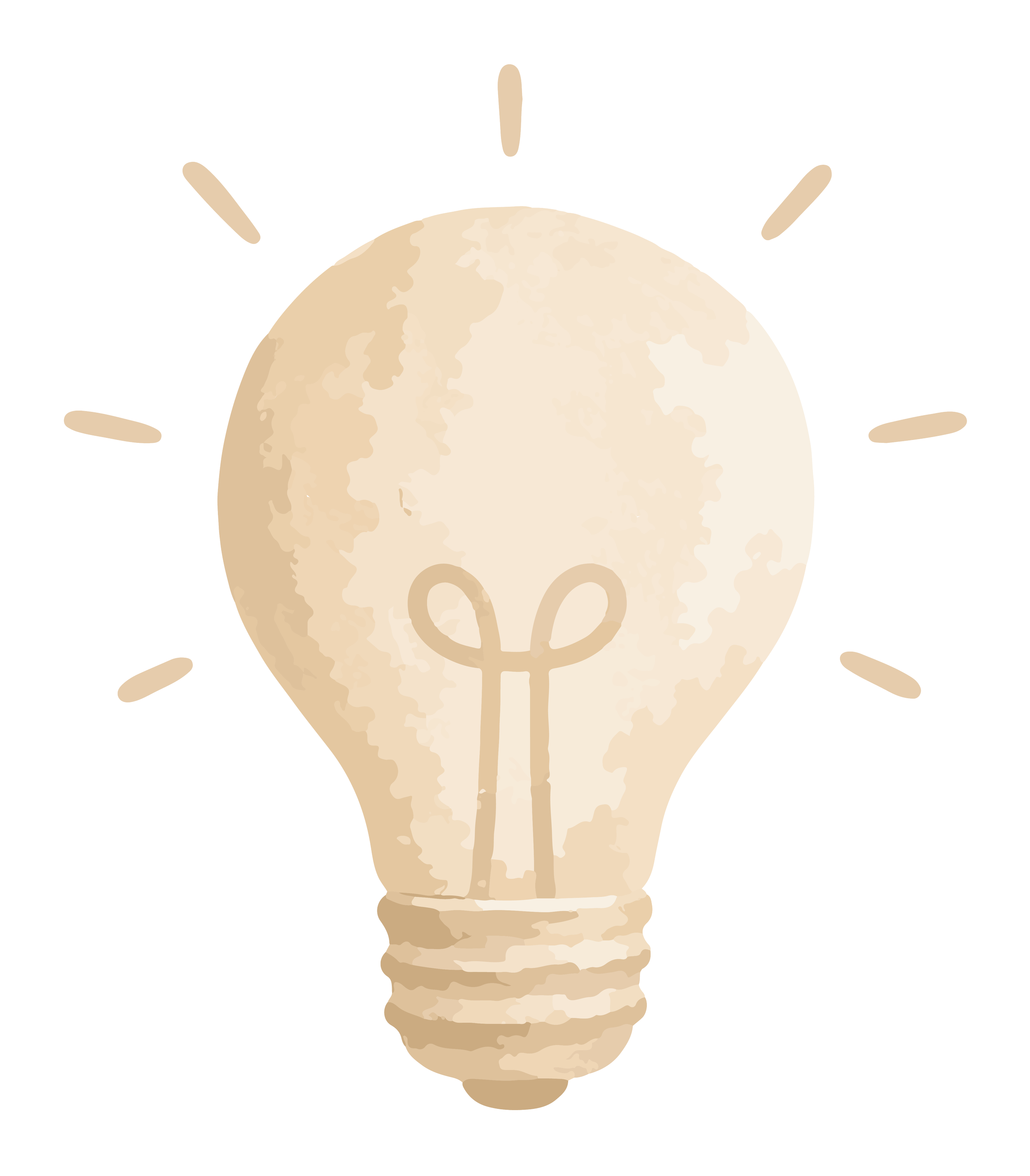 Cartoon illustration of a lightbulb with the filament, representing ideas.