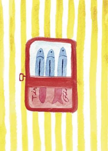 "Three Tinned Fish" Watercolor PRINT