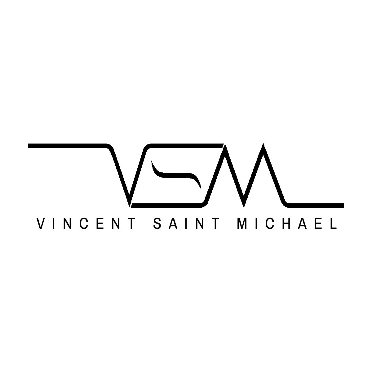 Logo of Vincent Saint Michael with stylized black line art forming his initials and a heartbeat line, with his name written below.
