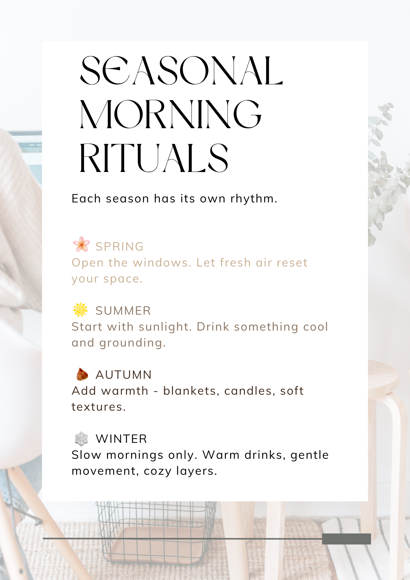 A warm‑neutral, minimalist product mockup showing The Scandi Morning Reset Bundle — a digital guide with cozy morning rituals, printable checklists, habit tracker, and phone wallpapers.