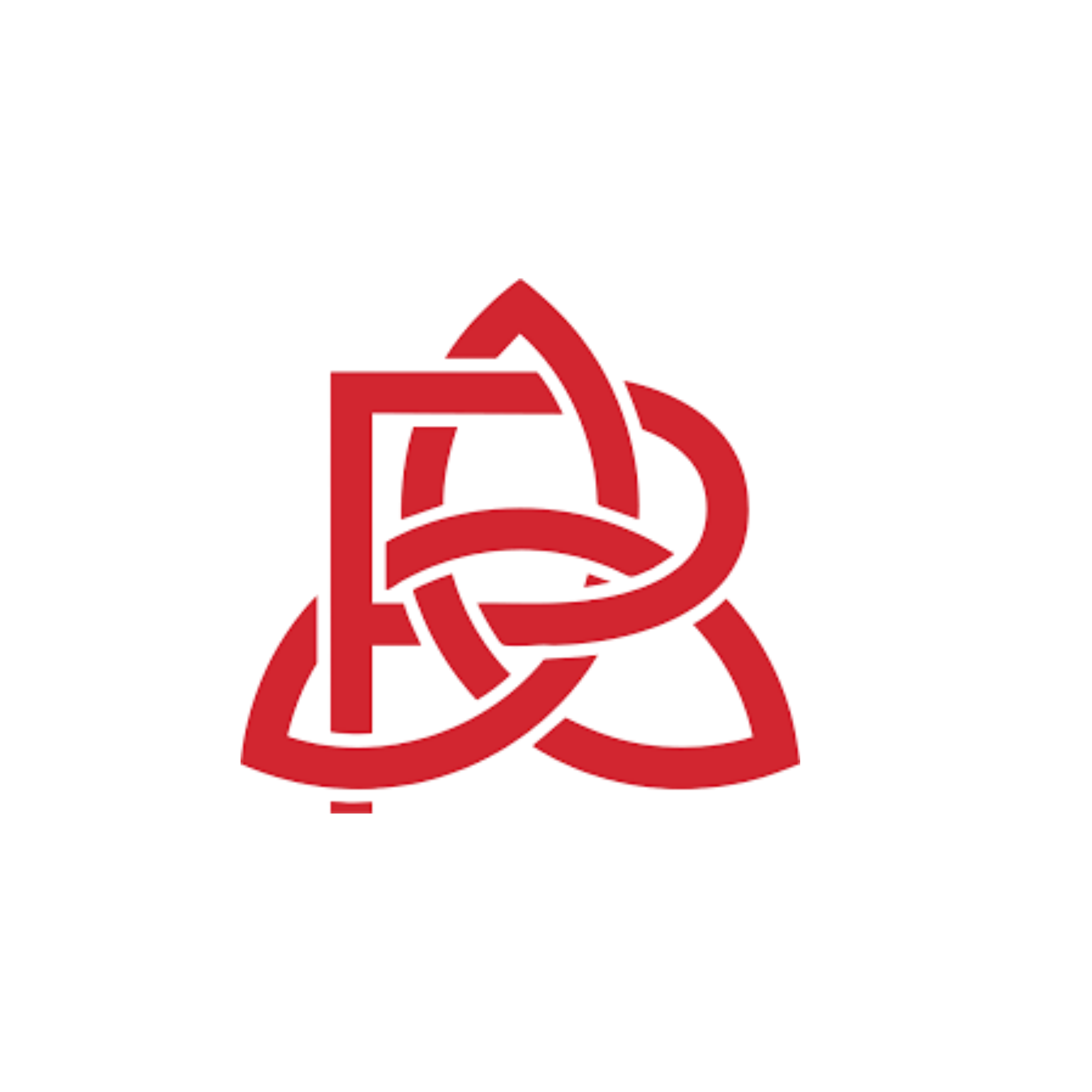 A stylized red logo with the celtic cross and letter P inside.