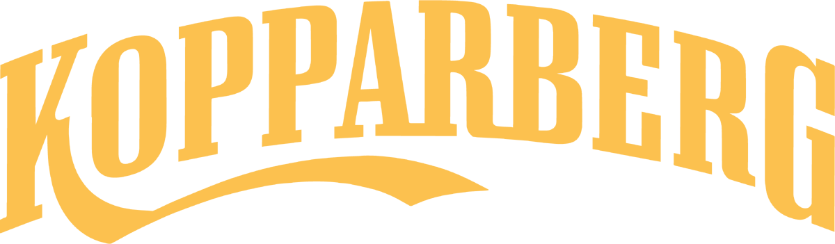 Vintage logo with the words "Kopparbeg" in bold, gold, arched lettering.