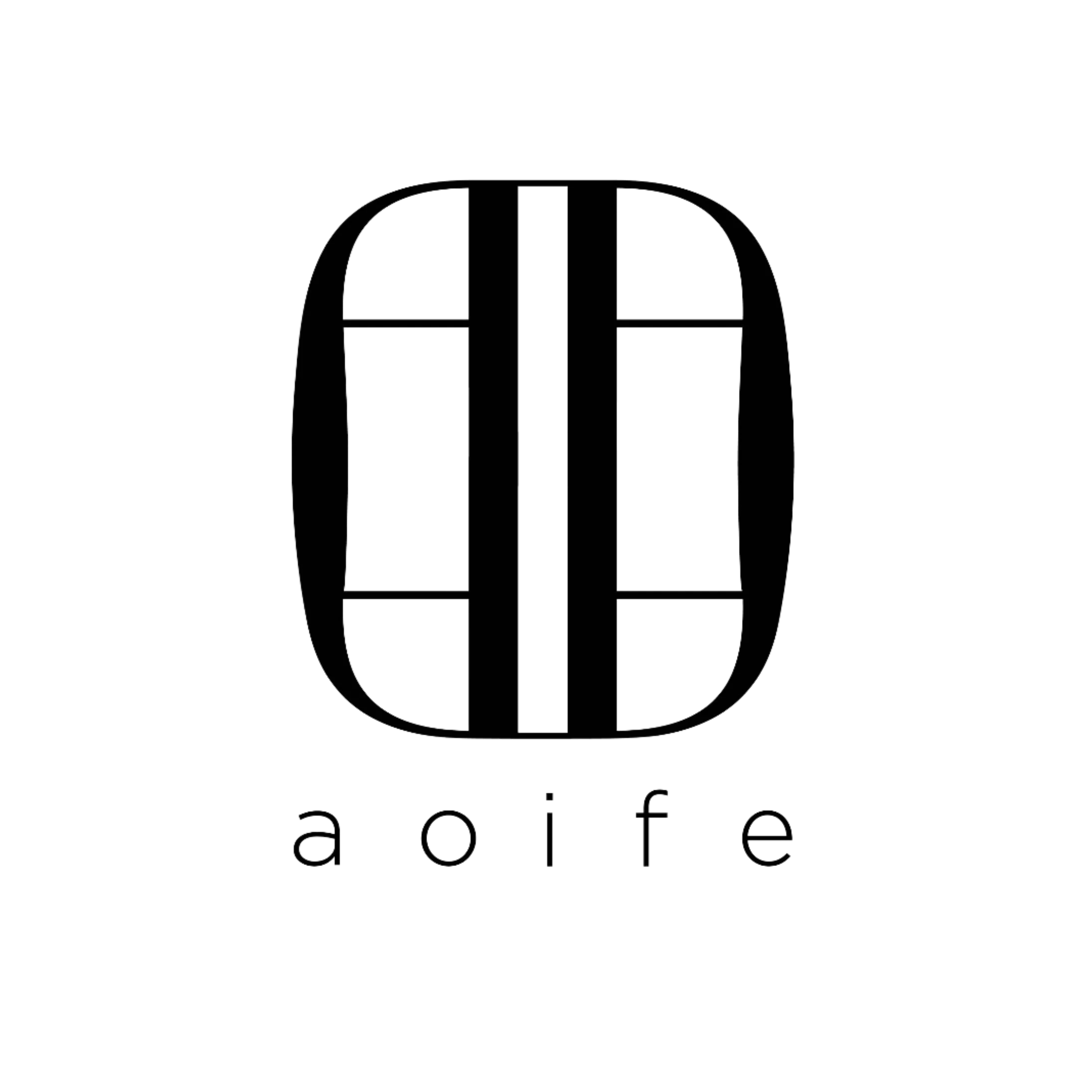Black and white logo with "aoife" on the bottom.