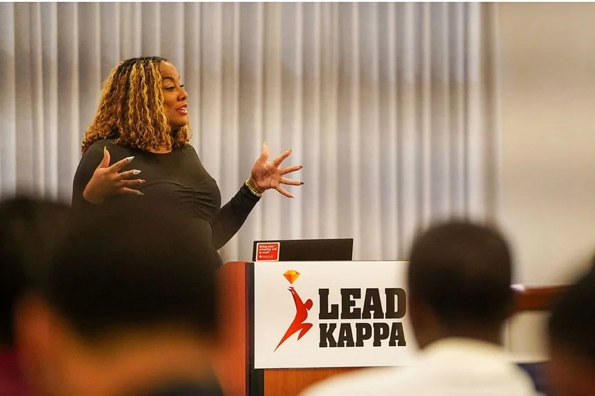 What you wear speaks before you ever say a word.
Proud to pour into this powerful room of future leaders at #LeadKappa &mdash; you all reminded me what purpose in action looks like. 🙌🏾💬

Let&rsquo;s keep the momentum going! I&rsquo;m doing a givea