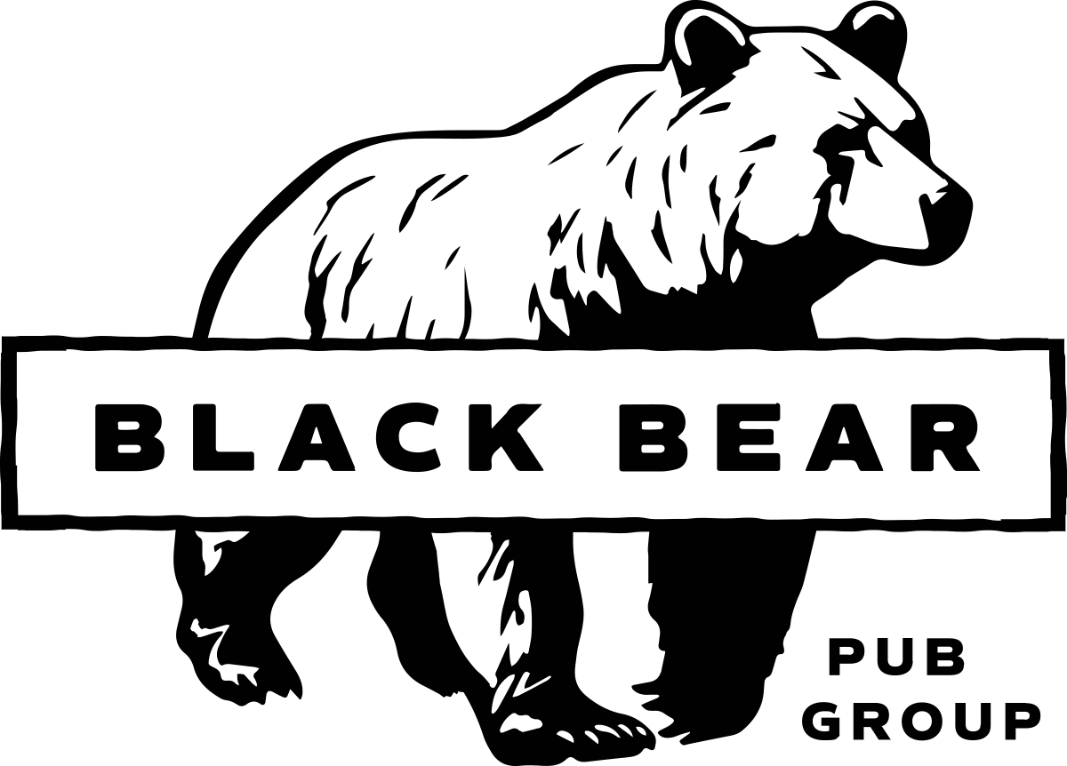A black and white logo of a bear with the words "Black Bear" in a white rectangle.
