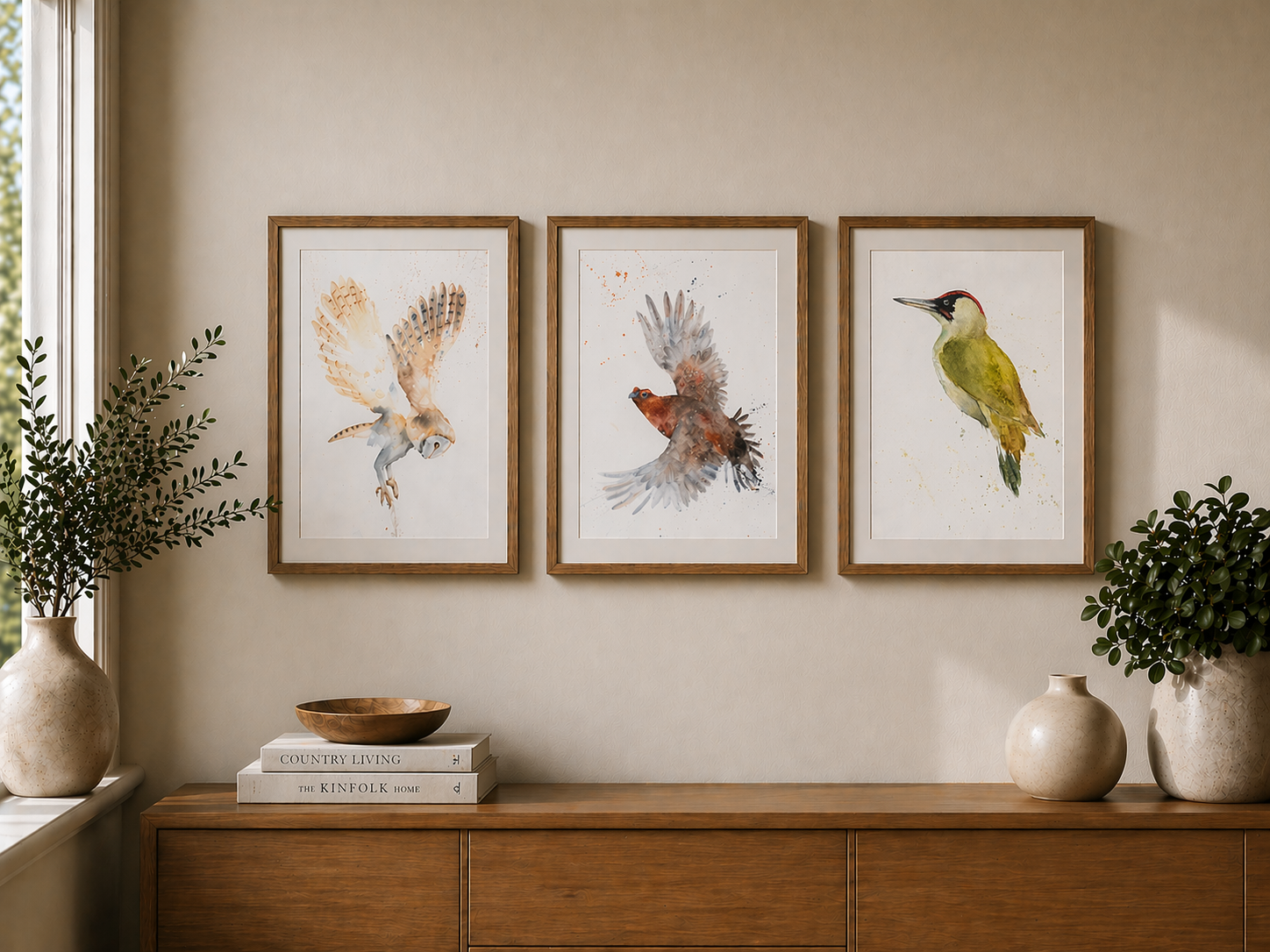 Framed Scottish Wildlife watercolour prints by Liz Roberts