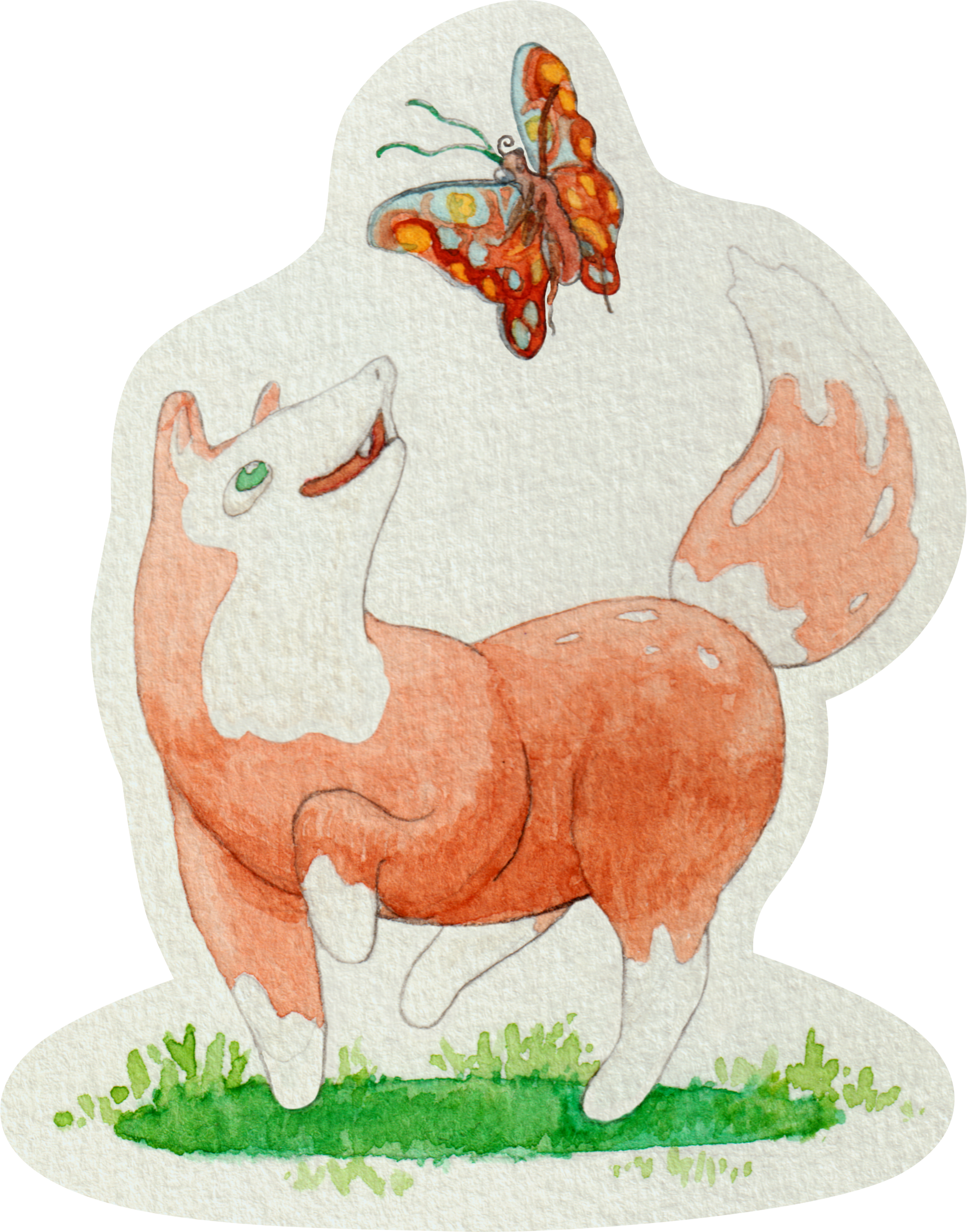 Aquarellzeichnung Fuchs und Schmetterling