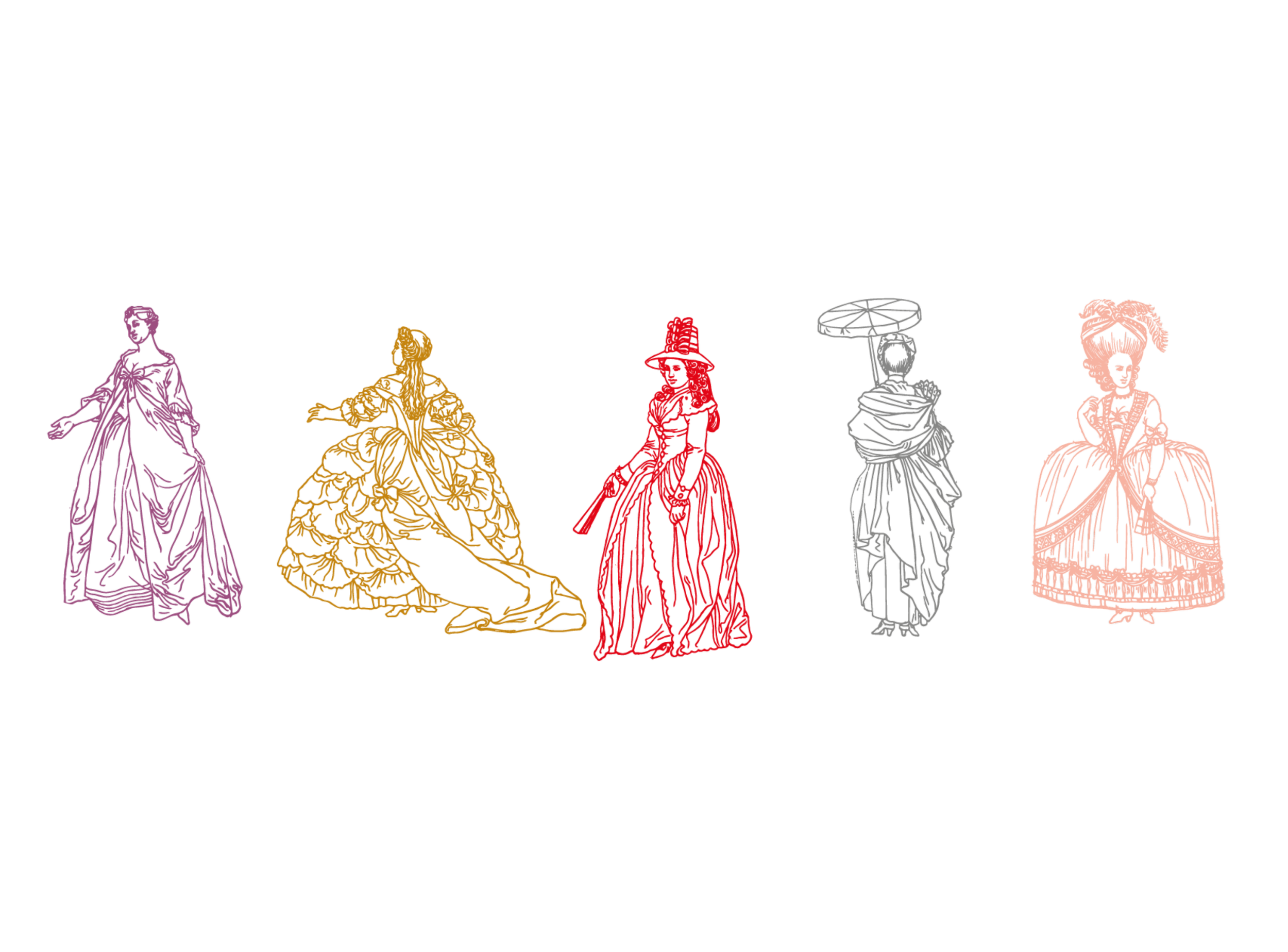 Illustration des 5 robes des bouteilles Varicour par Madame