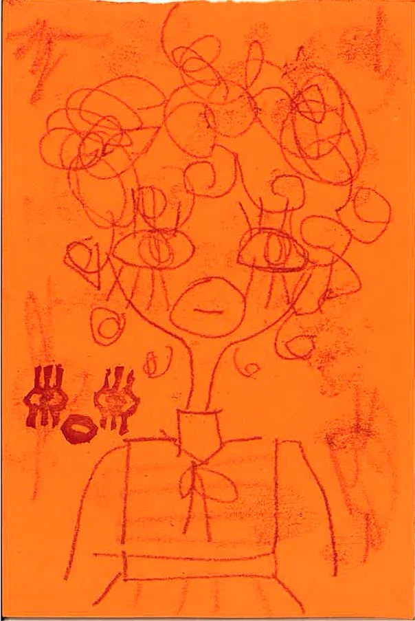 curly girl, 3"x6", monoprint on paper. 2025