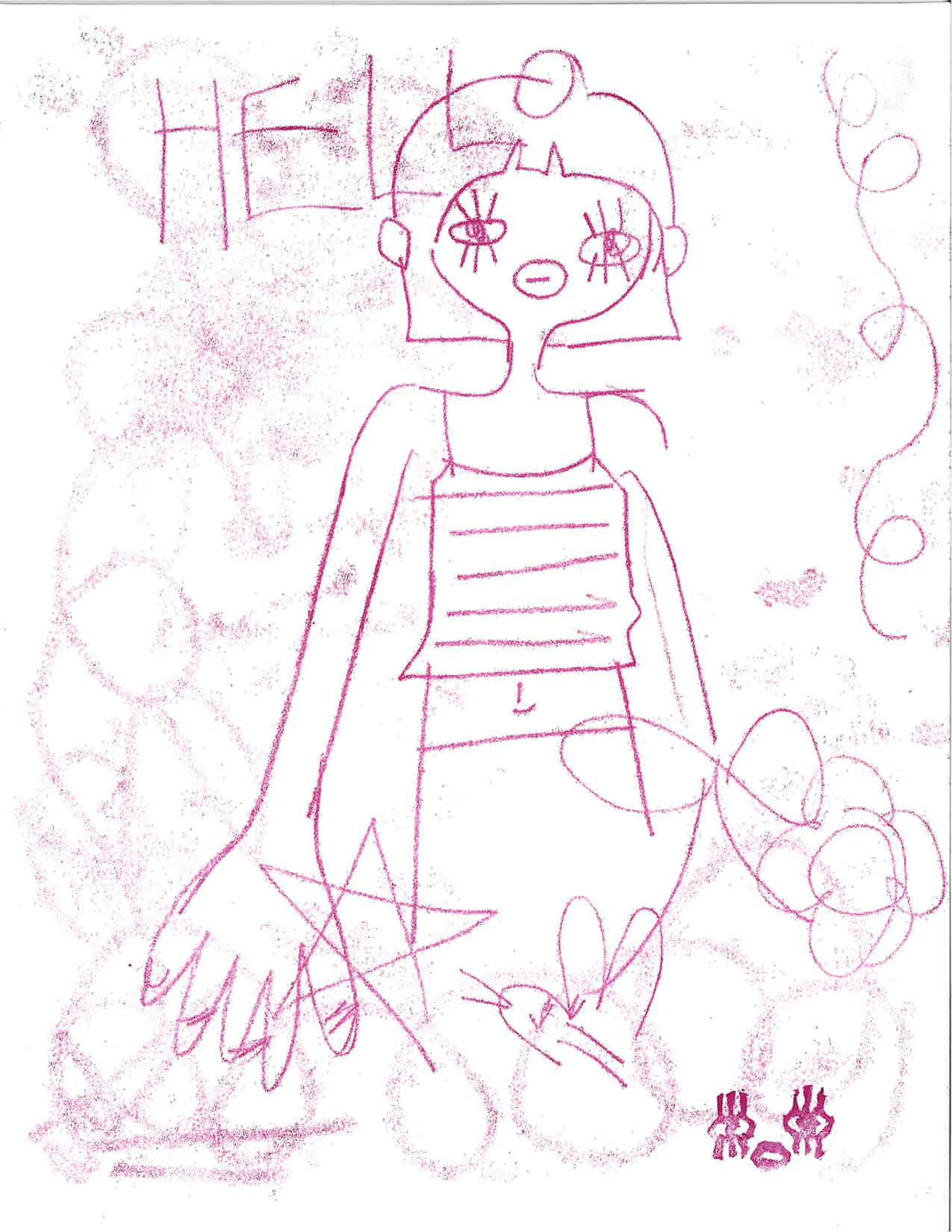 talking girl, 8.5"x11", monoprint on paper. 2025