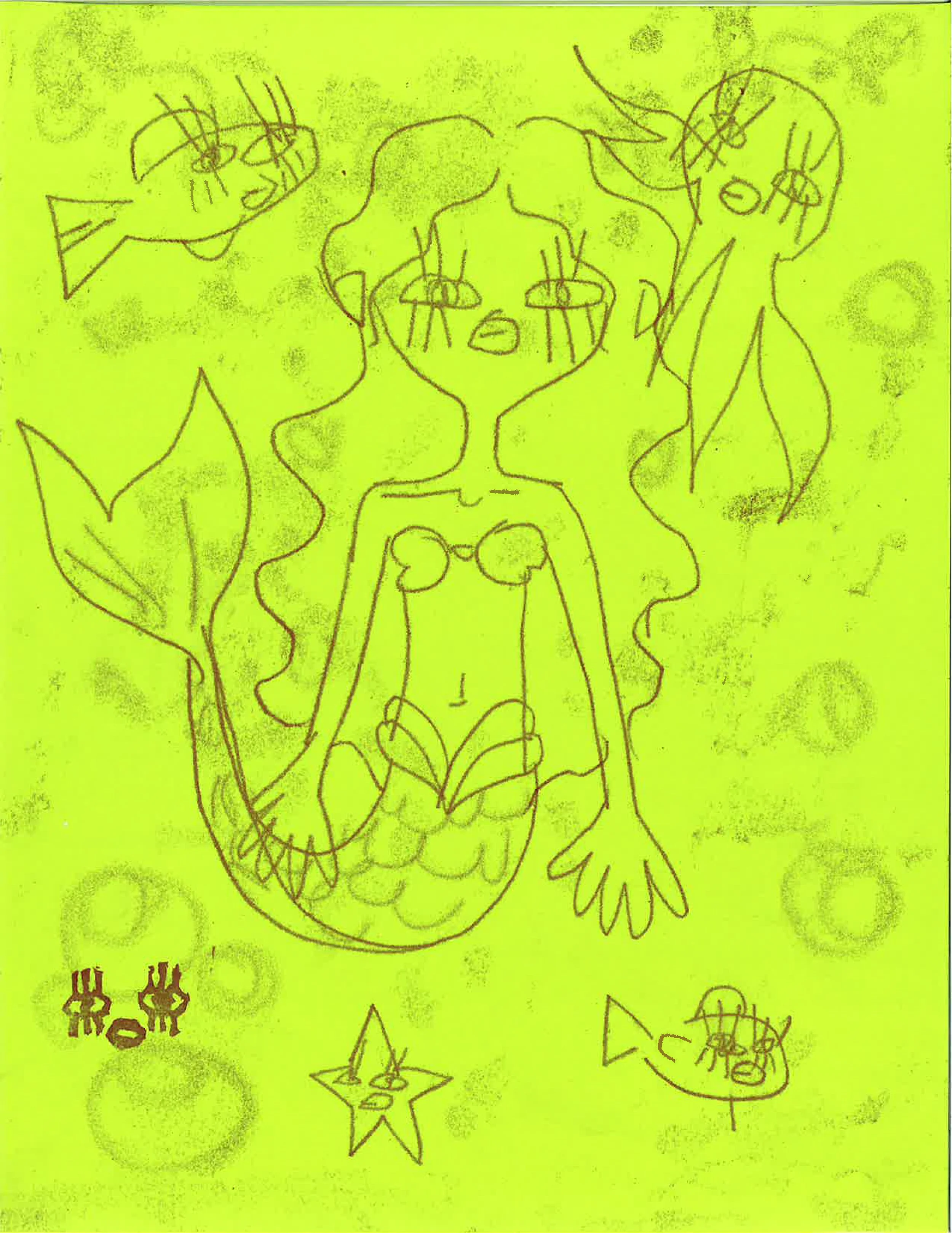 mermaid girl, 8.5"x11", monoprint on paper. 2025