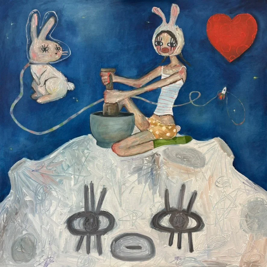 moon rabbit, 31"x31", oil on canvas. 2025